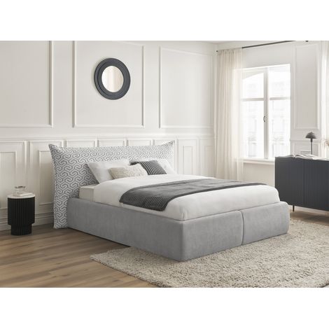 BOBOCHIC - Lit coffre JADE Edition Limitée avec tête de lit effet oreiller tissu graphique 140x190 (1/5)
