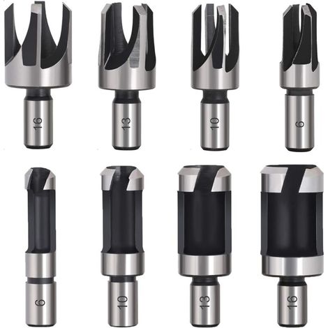 Tourillon Bois 8PCS HSS Foret Bois Fraise à Bouchonner Bois outil de coupe bois Mèches des Bouchons Wood Plug Cutter Drill Bits 6mm /10mm/13mm/16mm Petite Fraise Bois Pour Perceuse