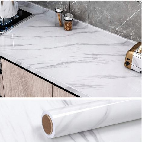 Papel pintado autoadhesivo efecto mármol brillante para revestimiento de paredes, para muebles, 60 cm x 10 m. (1/5)
