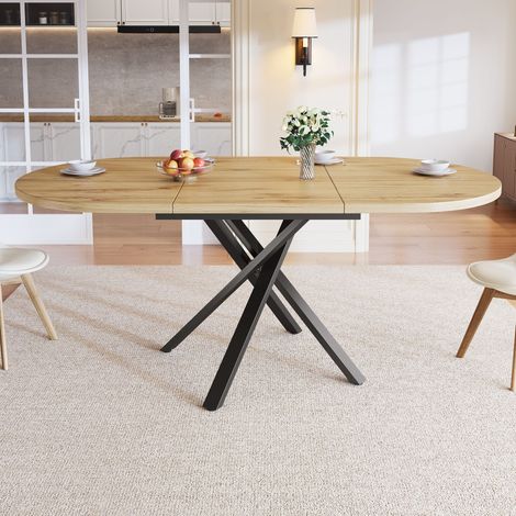 Ausziehsbarer Esstisch 100-140cm, Rund-Oval Tisch, Stabil X-Metallgestell, Verstellbare Füße, Holz-Optik (1/5)