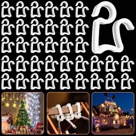 50 PCS Crochets de Gouttière de Noël en Plastique Crochet pour Guirlande Lumineuse Mini Clip de Lumière de Noël à l'Extérieur(Blanc) (1/4)