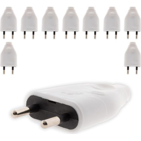 Lot de 10 fiches mâles 2P 6A - blanc - Zenitech
