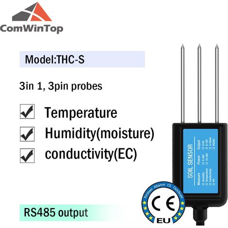 Mesure l'humidité du sol, la température relative, la conductivité électrique (CE), le pH et le NPK. Capteur Modbus RS485, 4-20 mA, 0-5 V. (1/4)
