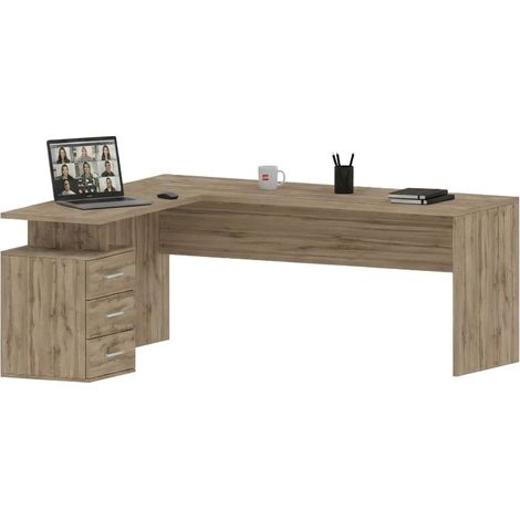 Dmora - Bureau Dguarin, Bureau d'angle support PC, Table de bureau polyvalente, Bureau gain de place multiposition, 100% Made in Italy, cm 160x60h75, Chêne