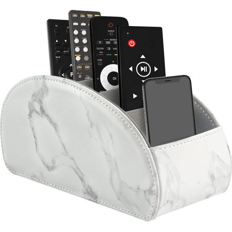 Großes Aufbewahrungsetui für Fernbedienungen mit 5 Fächern, kompatibel mit Fernbedienungen für Fernseher, DVD-Player, 4K- und Blu-ray-Player, Stiftform, weiße Marmoroptik.
