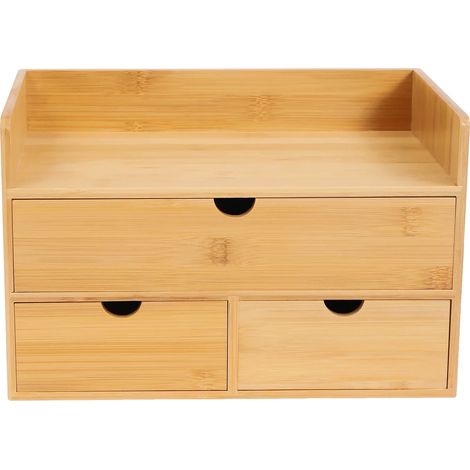 Organisateur de Bureau, Bambou Naturel, 3 Tiroirs Mobiles, 26,5" de Largeur, 15,7" de Profondeur, 22,1" de Hauteur (1/5)