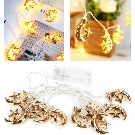 Guirlande lumineuse LED en forme de lune et d'étoile creuses, décoration artisanale pour le Ramadan musulman. (1/5)