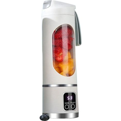 Licuadora portátil recargable por USB con 8 cuchillas, triturador de hielo, pantalla digital y 3 modos - Blanca (1/4)