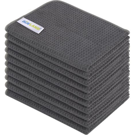 Lot de 10 torchons en Microfibre pour sécher la Vaisselle, Serviettes Vierges, torchons de Cuisine en Polyester, 40,6 x 61 cm, Gris (1/5)