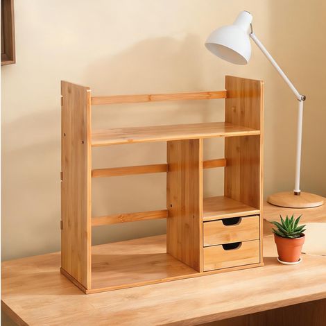 Étagère de rangement en bambou pour bureau avec tiroirs en bois (1/5)
