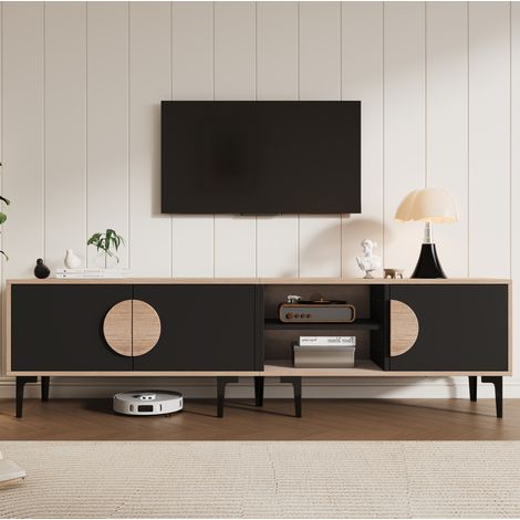 Mobile TV 180x35x49 cm nero e rovere in truciolare con 3 ante e 2 vani aperti (1/5)