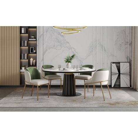 4 chaises modernes avec pied incliné et pieds réglables, idéal pour salon, espace de bureau ouvert, salle à manger (Vert+Doré) (1/5)