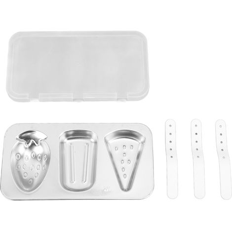 Stampi per il ghiaccio argentati con coperchio, stampi per il ghiaccio a 3 cavità in acciaio inox con bastoncino, riutilizzabili, versatili, per la cucina. (1/5)
