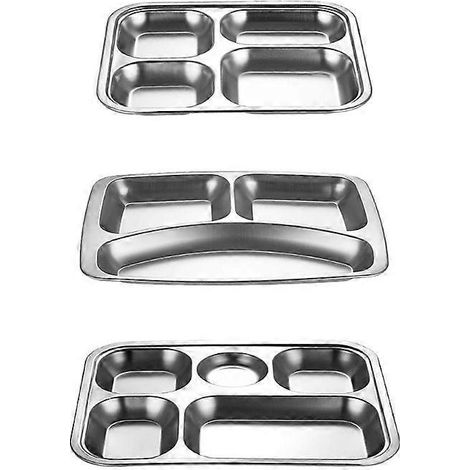 Plateau-repas compartimenté en acier inoxydable pour cantine scolaire, 3/4/5 sections, 28TC (1/5)