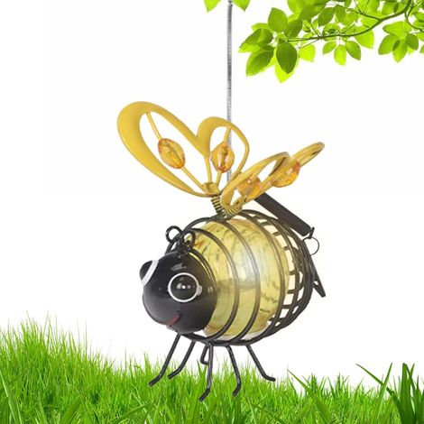 Lampes solaires en forme d'abeille, lumières de jardin en forme d'animaux, design à ressort LED en métal avec crochet de suspension, décoration extérieure, idéales pour jardin, pelouse, cour