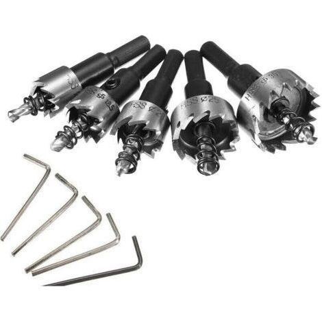 Set of 5 16/18.5/20/25/30 mm high speed HSS stainless steel hole saws, with silver metal alloy spring. (1/5)