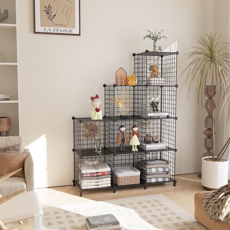 [NUNCA UTILIZADO]Estantería modular tipo cubo, mueble tipo cubo, 9 estantes de metal para oficina, salón y dormitorio, color negro (1/5)