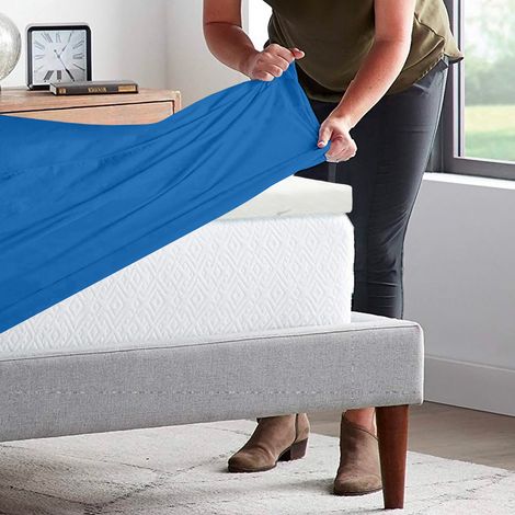 Lenzuolo Sotto 100% Cotone Per Materassi Alti Fino 30 Cm Avvolgente Lenzuola Con Angoli Elastici Singolo Matrimoniale Copri Topper Salvamaterasso Avio - Matrimoniale