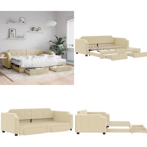 Tagesbett Ausziehbar mit Schubladen Creme 100x200 cm Stoff - Schlafsofa - Sofa-Bett (1/5)