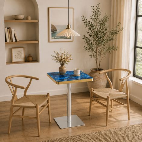 Table carrée moderne UV effet marbre, piètement métal noir, design raffiné, idéale pour salle à manger ou salon, plateau facile à nettoyer et résistant (1/5)