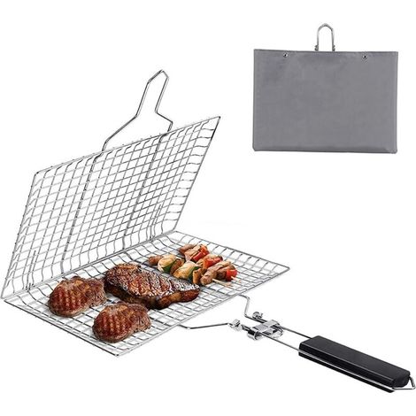 Grillkorb aus Edelstahl – faltbar mit abnehmbarem Griff für Fisch, Steaks, Garnelen (1/5)