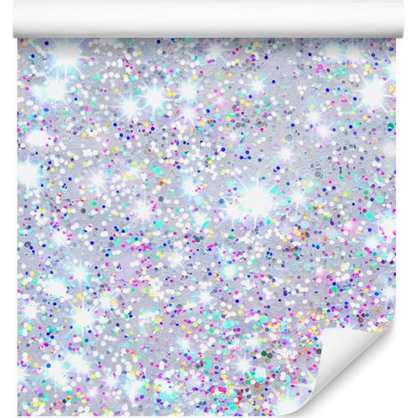 Papier peint à paillettes irisées gris clair, bleu et azur 50x1000 cm (1/5)