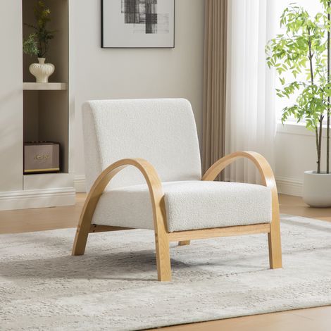 Chaise lounge en tissu scandinave – Tissu chenille doux et cadre en bois solide,idéal pour le salon et la chambre - IVOIRE