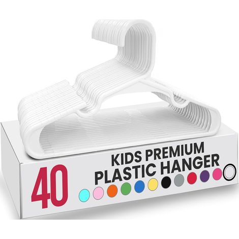Cintres Enfant Plastique - Lot de 40 - Blanc Antidérapant - Gain de Place Optimal - Pour Garde-robe Bébé et Junior - 29,2 cm (1/5)