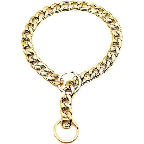 Collier de sécurité pour animaux de compagnie avec chaîne épaisse dorée à maillons, collier ajustable pour chien, style punk plaqué or-45cm (1/5)