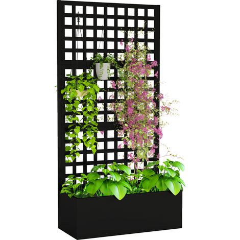 Jardinière avec treillis brise-vue - Outsunny -en acier galvanisée - pour plantes grimpantes - 89x40x178cm - noir