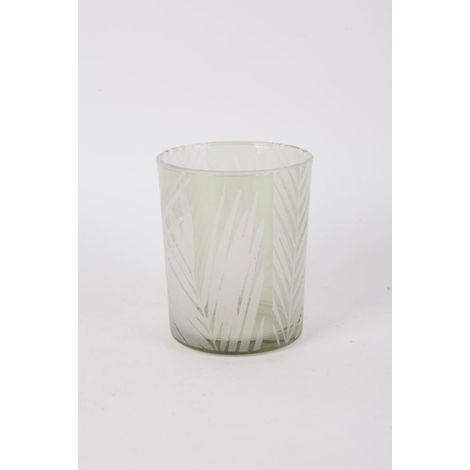 TrendLine Windlicht Blätter Glas Ø 10 x 12,5 cm grün/weiß Windlicht