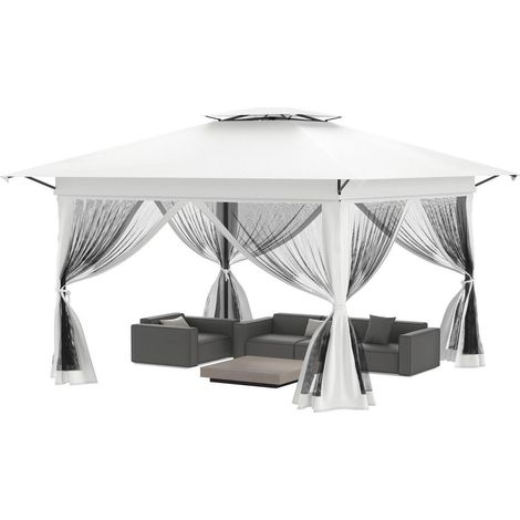 Tonnelle pliante 4x4m avec moustiquaire, double toit, réglable en hauteur, blanc (1/5)