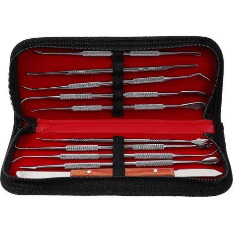 Wachsmodellier-Set aus Edelstahl, Wachsspatel, Wachsmodellierwerkzeug-Set für zahnärztliche Zwecke (schwarze Tasche) – 20 x 8,5 cm – Schwarz (1/4)