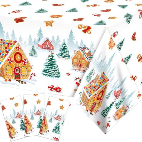 Weihnachts-Tischdecke 3 Stück Einweg mit Lebkuchenhaus-Motiv für Partys