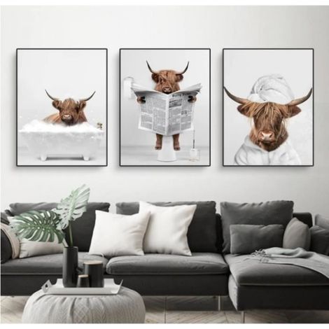 Lot de 3 posters de qualité supérieure,Vache,Impression murale animale,Highlands,Baignoire,sans cadre(40x50 cm) (1/4)