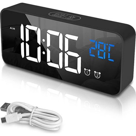 Réveil Numérique - - LED - Double Alarme - Affichage Température - Rechargeable USB (1/3)