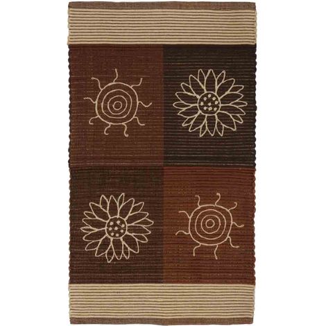 Tappeto SUMMER MARRONE disegno sole e fiori 100% cotone annodati a mano, passatoia stuoia cucina multiuso lavabile cm.55x110 (1/3)