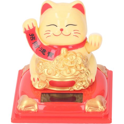 Chat porte-bonheur décoratif à énergie solaire, agitant les bras, symbole de richesse et de bienvenue, pour voiture ou bureau, type 336B, jaune. (1/5)