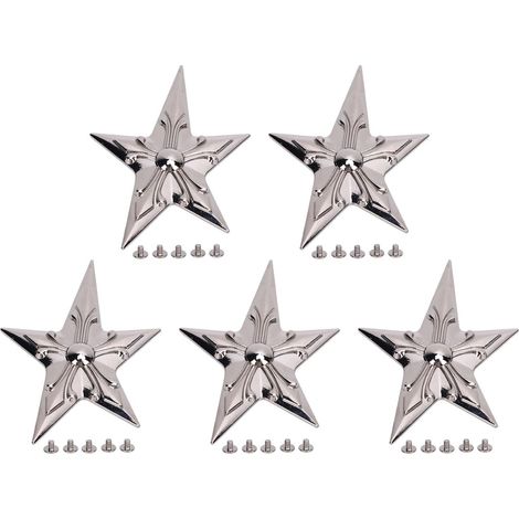 Voici la traduction en français: 5 ensembles de rivets et clous, rivets étoile à cinq branches argentés 65x92mm, vis croisées 4,5mm pour collier en cuir, ceinture, sac à (1/5)