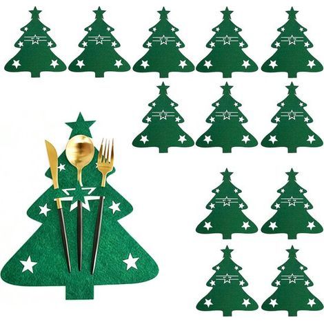 Porte-couverts de Noël - Décoration de table de Noël - 12 sets de table sapin de Noël - Décoration de table de Noël - Joli sac à couverts en feutrine pour légumes (1/5)
