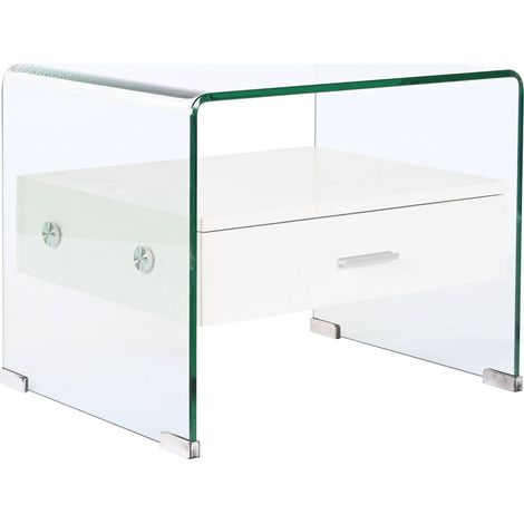 Table de chevet élégante en verre effet bois blanc - Blanc translucide effet bois (1/5)