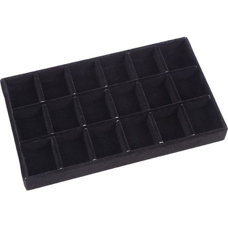 Schwarze Aufbewahrungsklappe 18 Fächer 21,312,42,4 cm 1 Schmuckschatulle aus Samt in großer Größe, geeignet für Ringe (1/5)