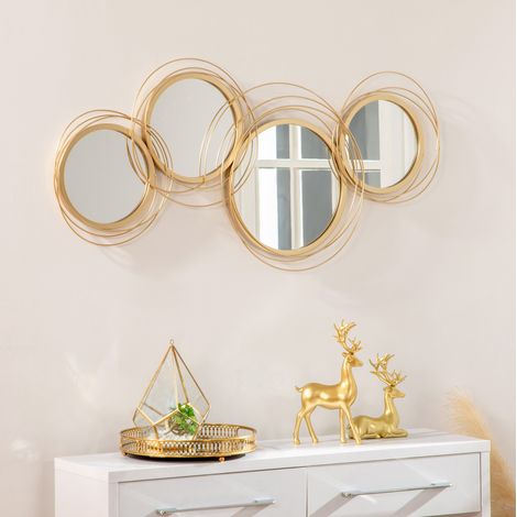 Decoración de pared con espejo 107 x 56 cm de metal dorado, 4 espejos HAVRYA (1/5)