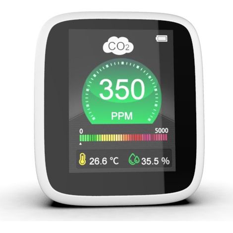 CO2 Sensor Thermometer Hygrometer Portable Real Time Air Quality Tester with Built-in Alarm and Lithium Battery Charger Included 400-5000 PPM (1/5)