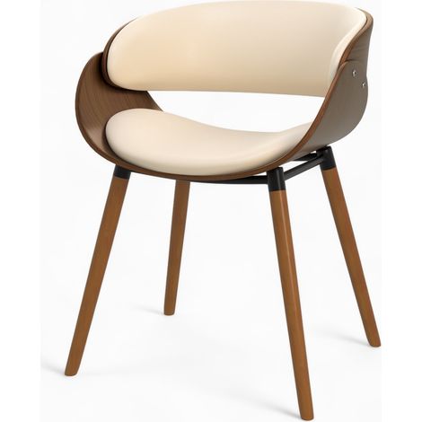 Silla de piel sintética beige y chapa de nogal - Polo