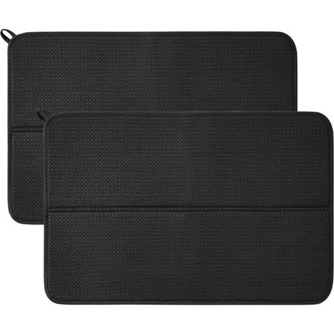 2 tapis séchage microfibre 40×45 cm noir, absorbants/antidérapants, vaisselle. (1/4)
