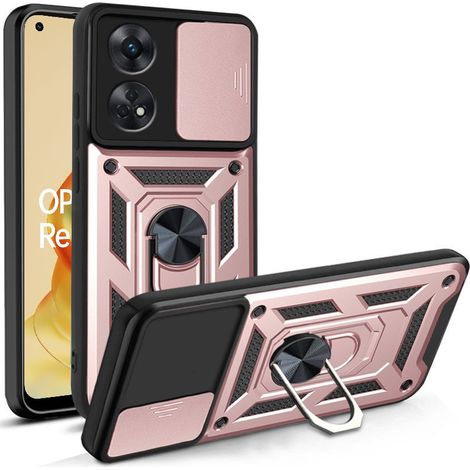 Set di custodia rinforzata per Oppo Reno8 T, Nox Camera Slide, rosa + vetro (1/2)