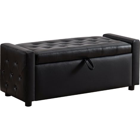 Rechteckige Sitzbank mit Stauraum, PU-Kunstleder, schwarz, 122 x 45 x 47 cm (1/5)