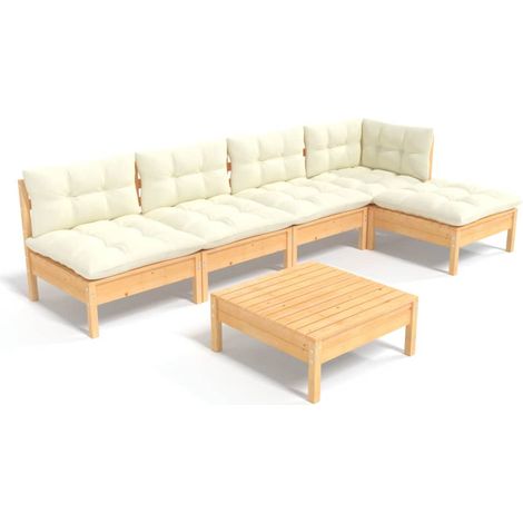 Muebles de jardín 6 piezas cojines madera de pino color crema vidaXL (1/5)
