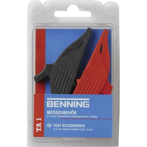 BENNING 44124 TA 1-JUEGO DE PINZAS DE SEGURIDAD CON CONECTOR DE 4 MM CAT III 1000 V, COLOR ROJO Y NEGRO